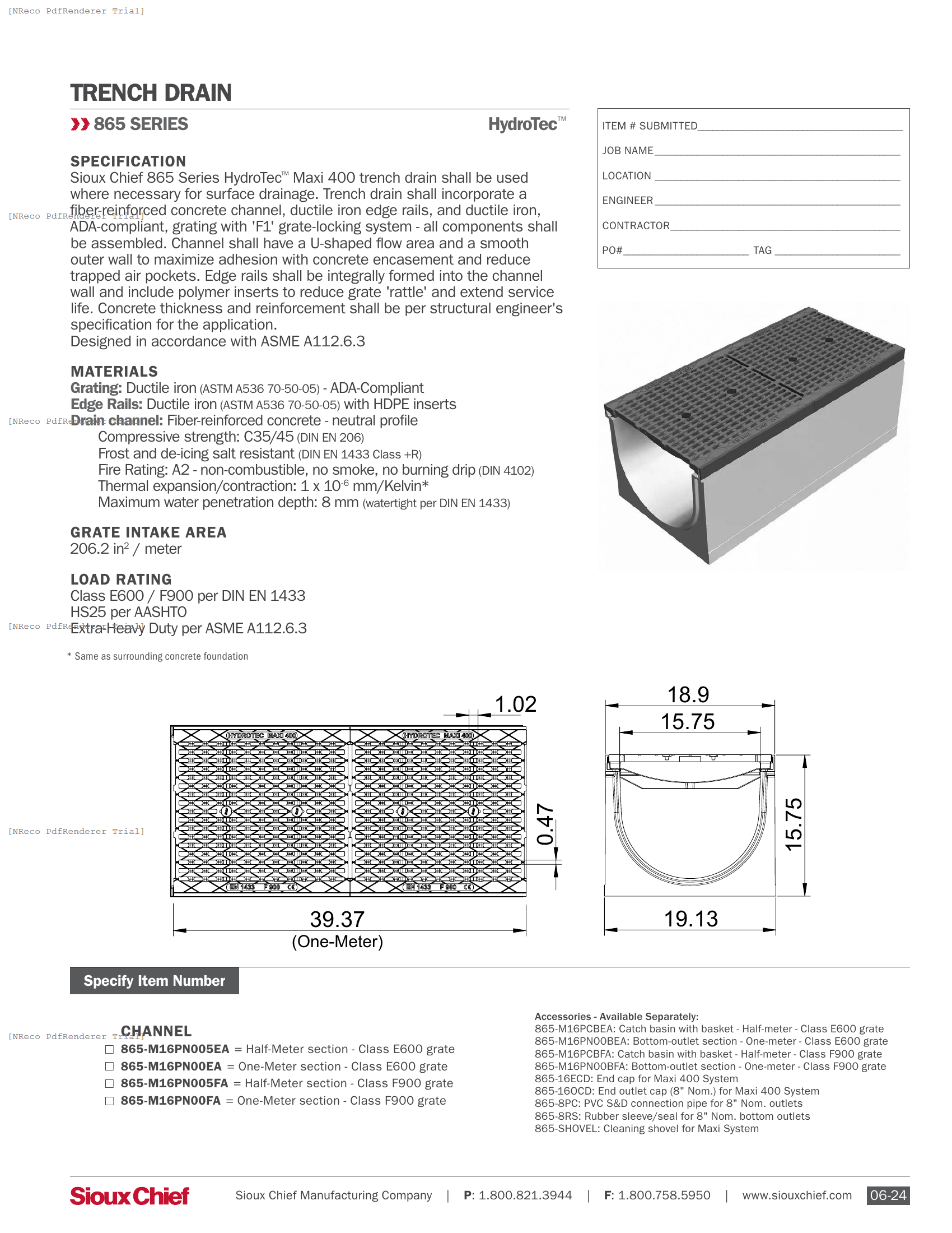 865 SERIES - HYDROTEC MAXI 400 - SPEC SHEET.PDF Specification Document